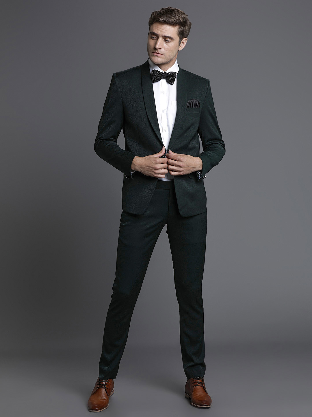 Green Jaquard Embossed 2 Piece Suit