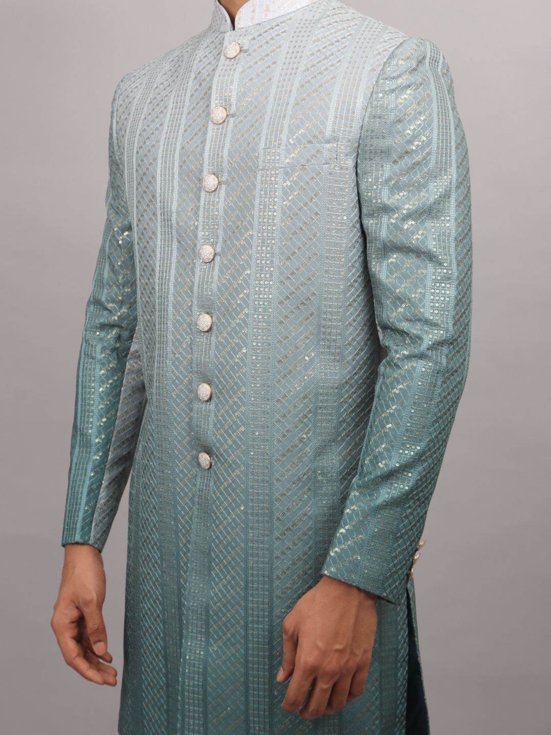 displaying image of Green Rich Ombre Indowestern