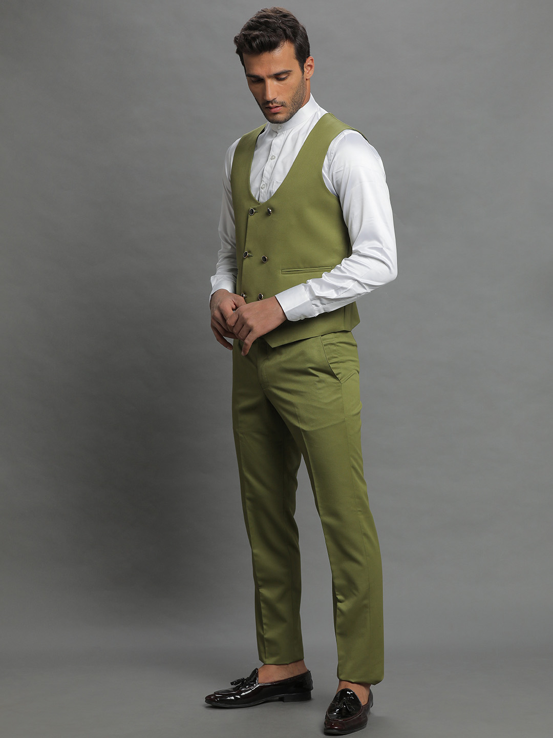 Rent/Buy Green Waistcoat Pant Set Home Trial Free Delivery CandidMen