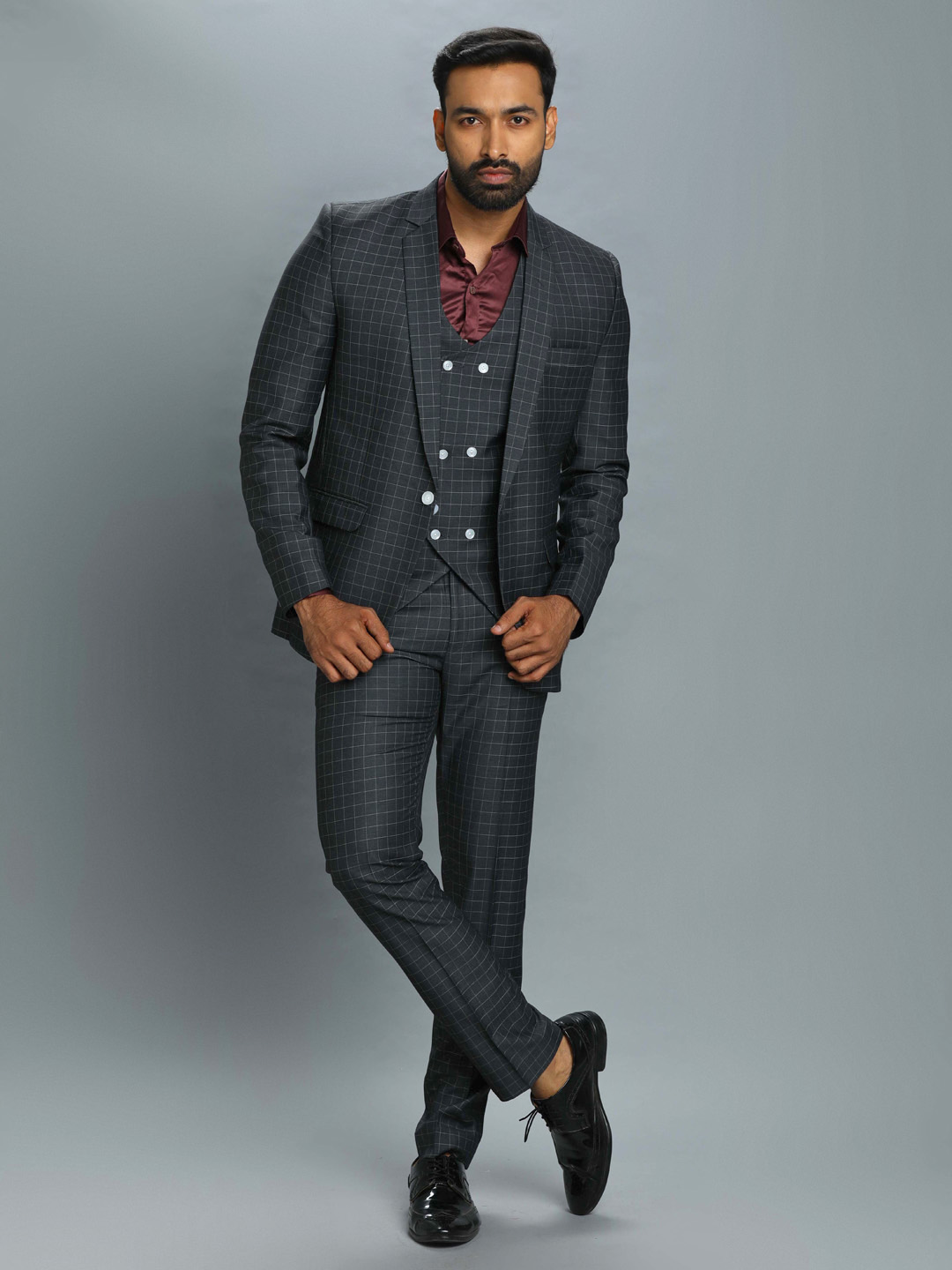 Grey Checks 3 Piece Italy Suit