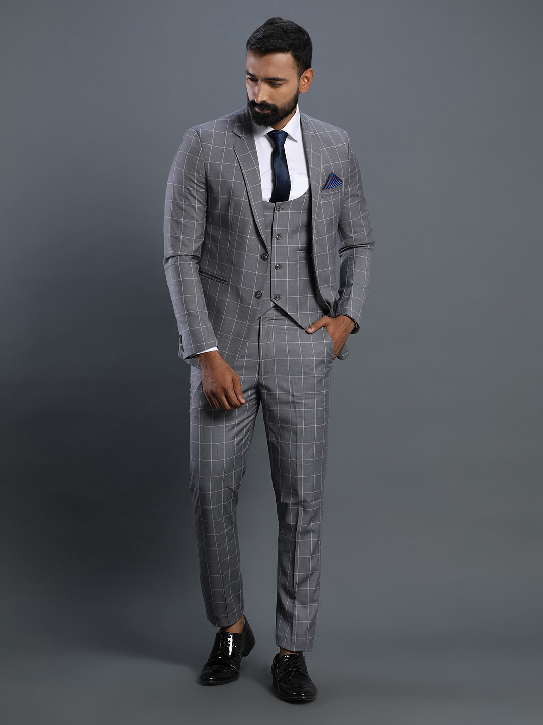 3 piece suit in check