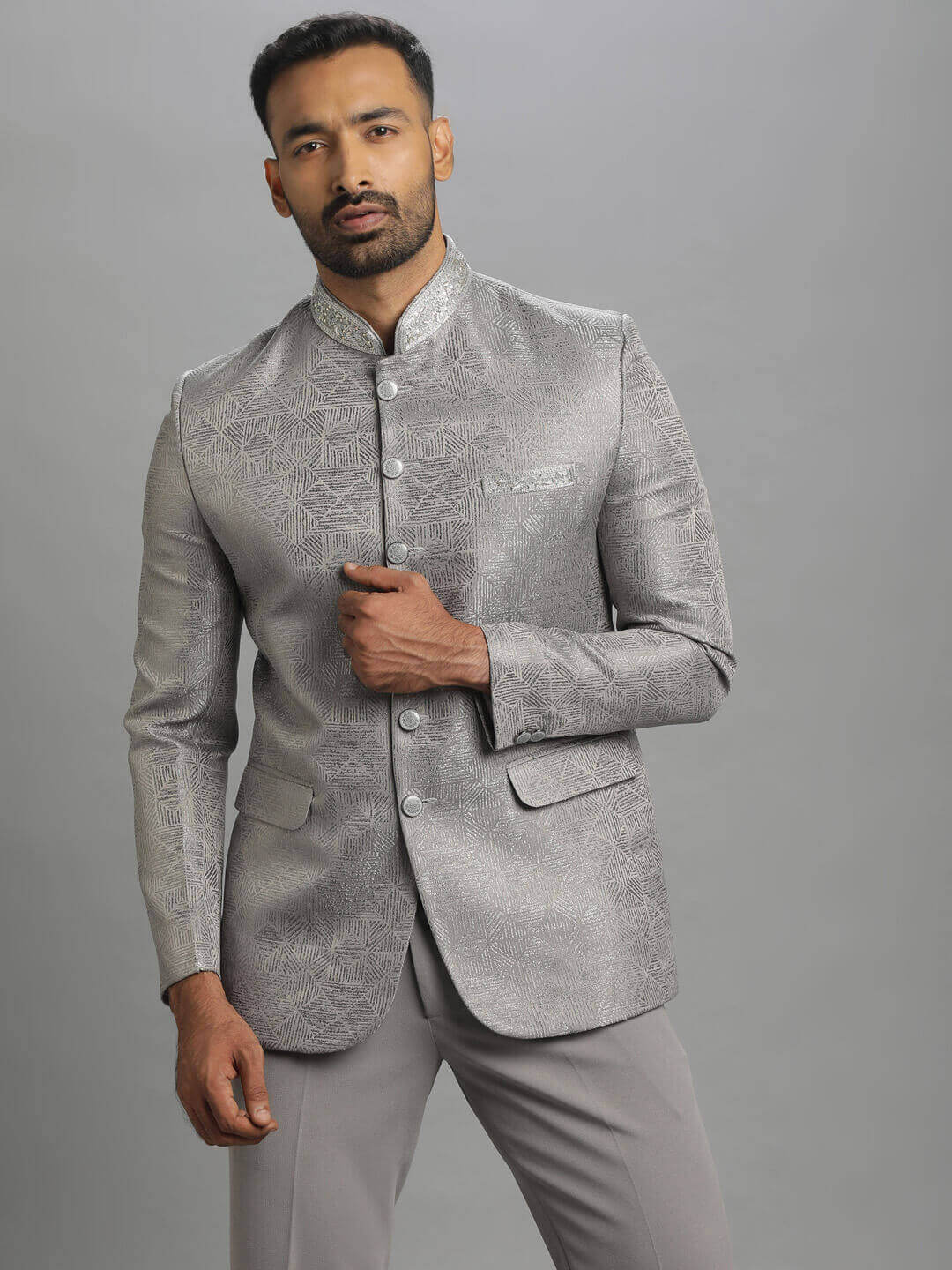 Grey Collar Embroidered Jodhpuri