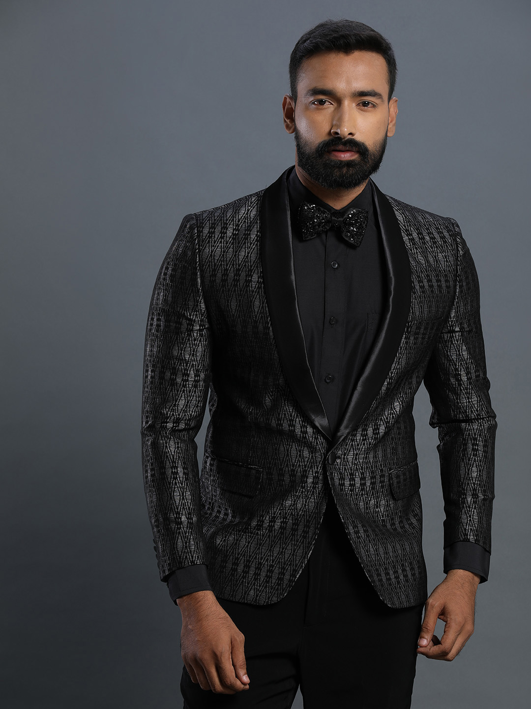 Grey Printed Tuxedo