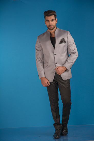 Rent/Buy Grey V-Neck Full Suit | Home Trial | Free Delivery | CandidMen