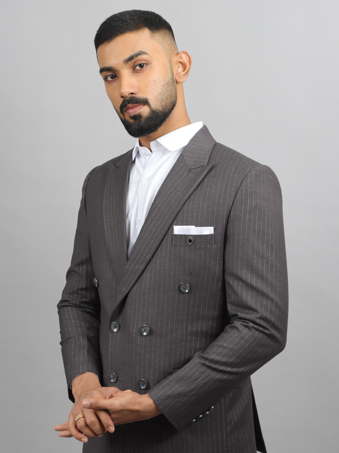 displaying image of Grey Vertical Double Breasted Suit