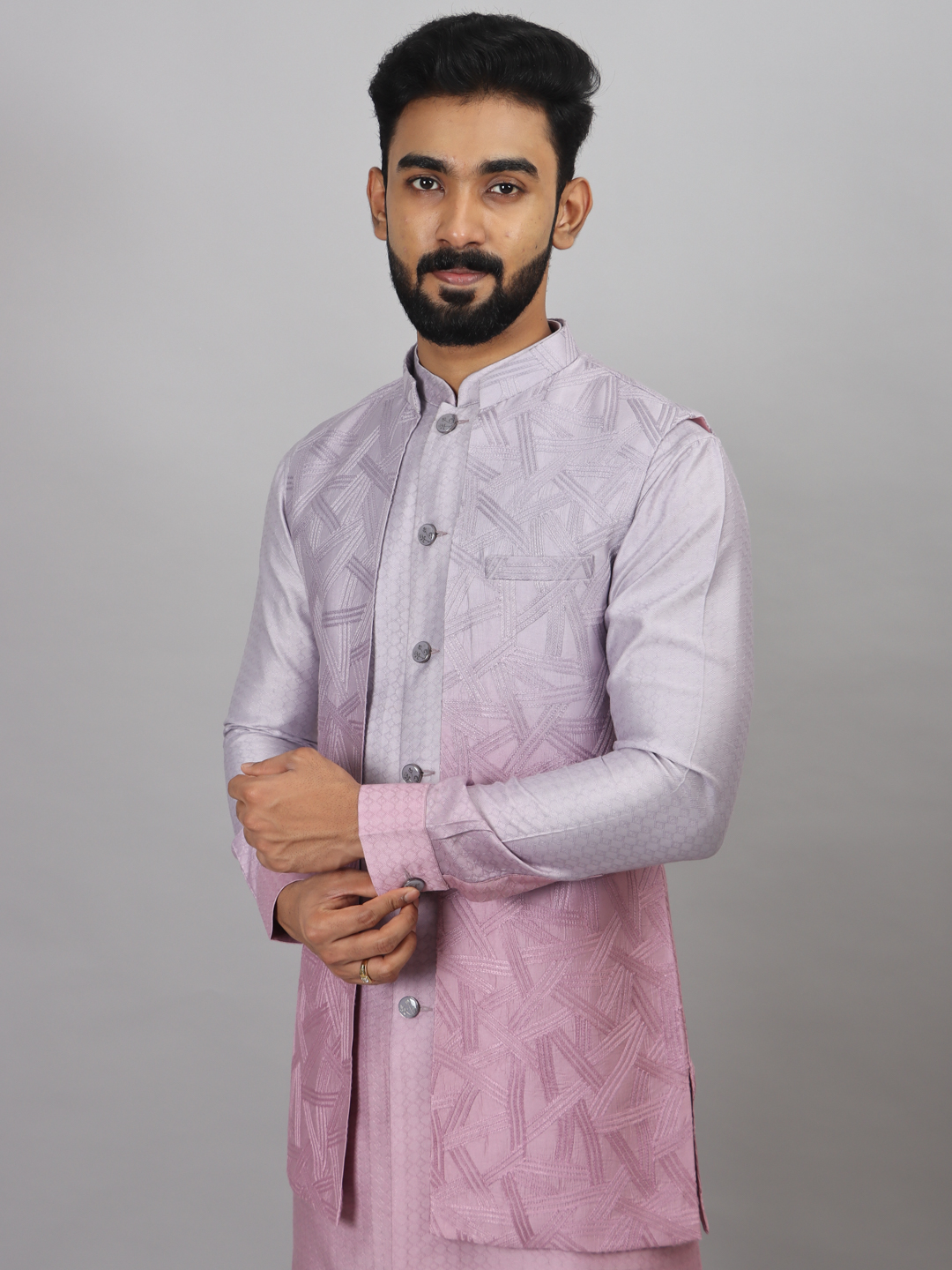 Lavender Pink Ombre Long Kurta Bandi Set