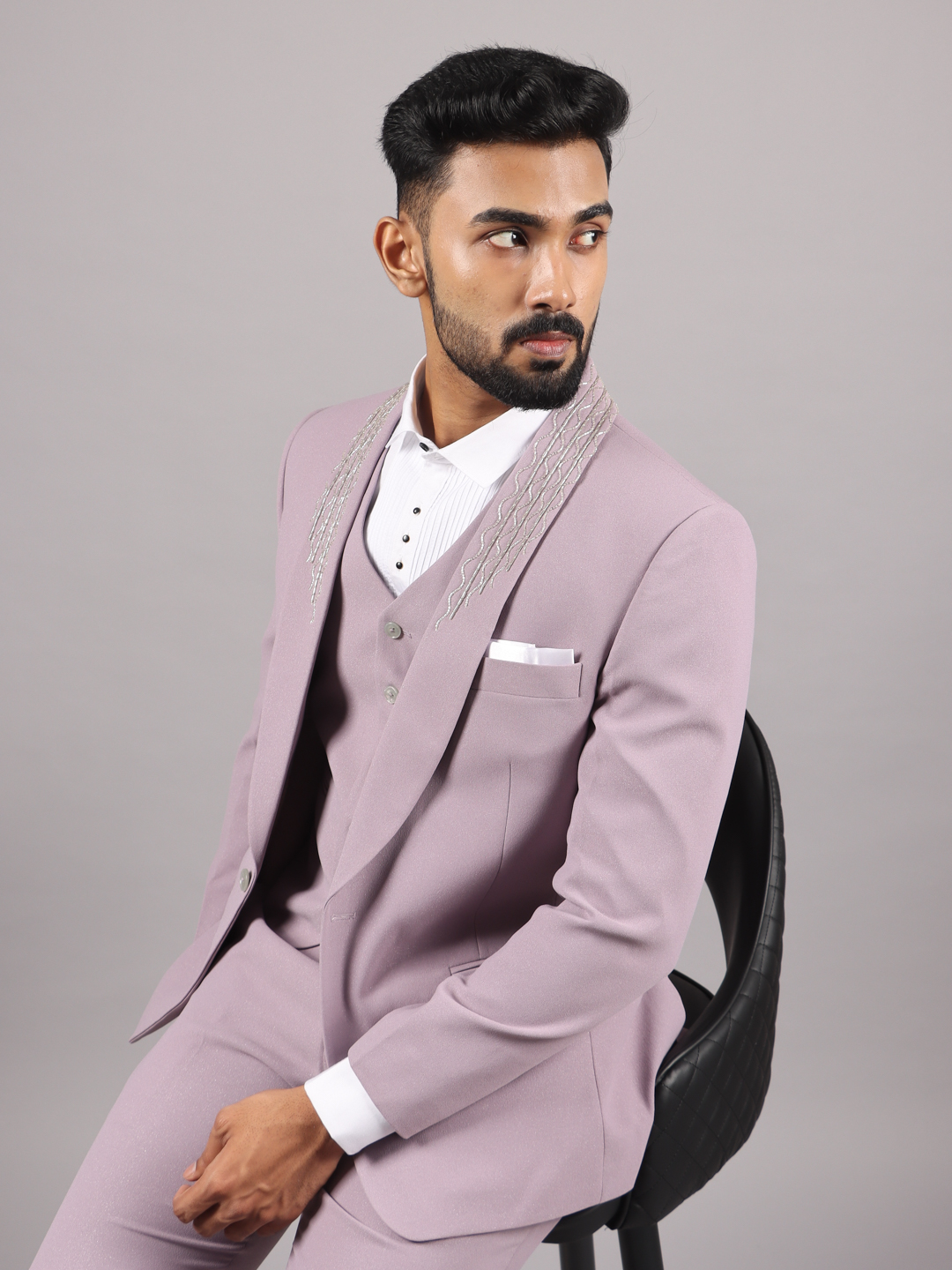 displaying image of Lavender Silver Embroidered Suit