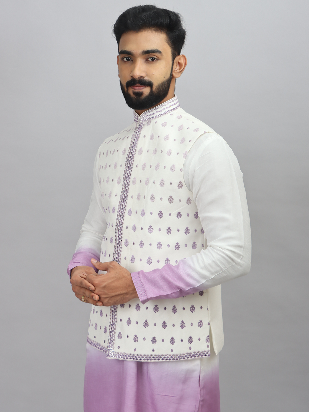 Lavender White Ombre Kurta Bandi Set