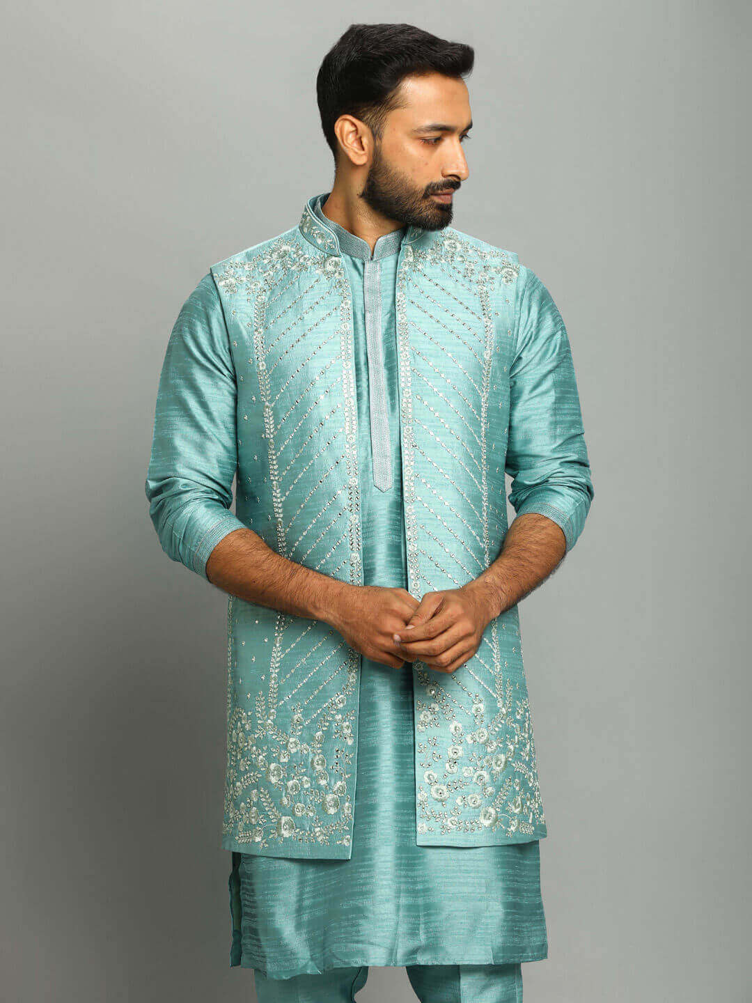 Light Blue Kurta Pyjama Bandi