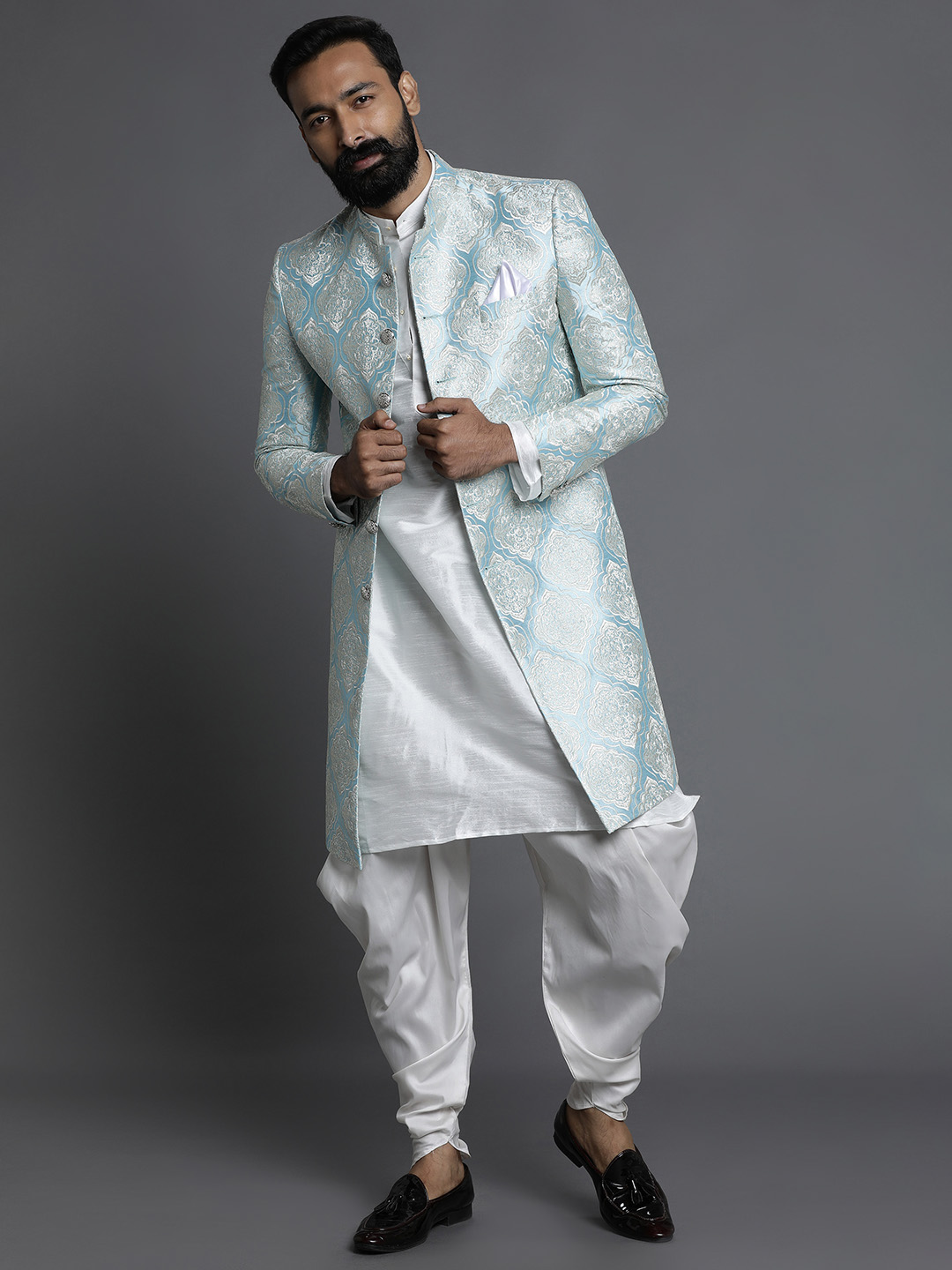 Light Blue Self Embroidered Sherwani