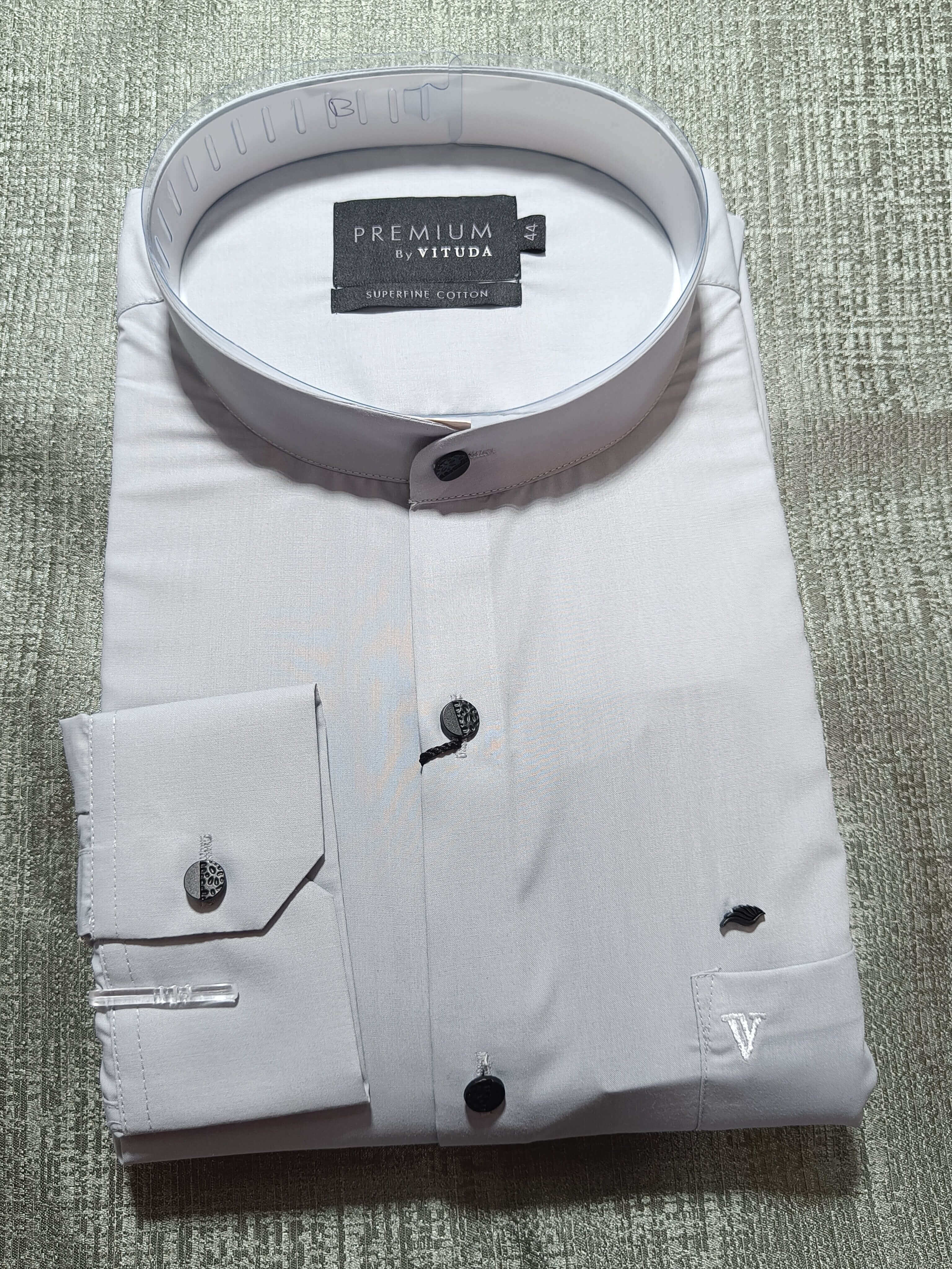 Rent/Buy Light Grey Chinese Collar Shirt | Home Trial | Free Delivery ...