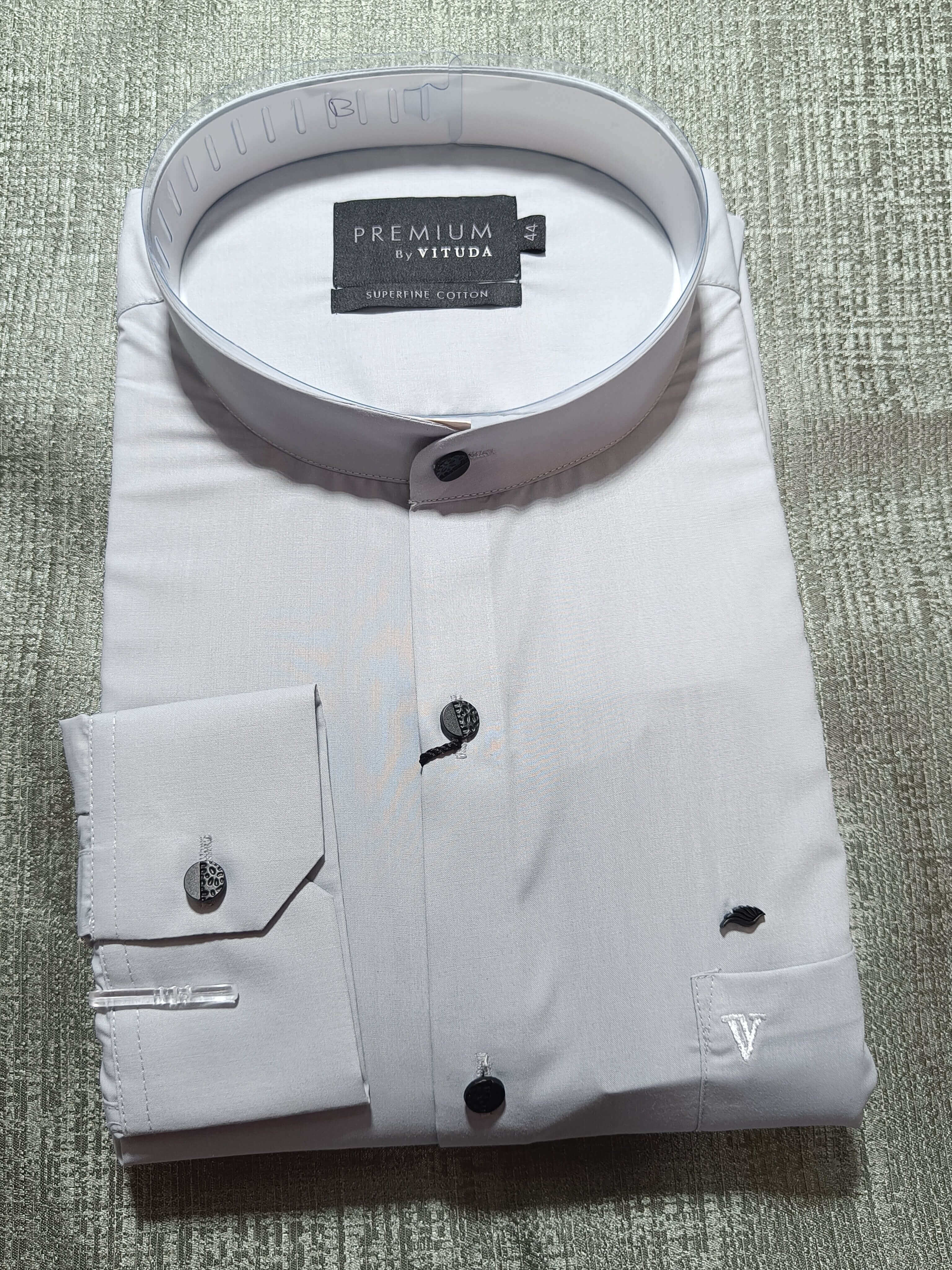 displaying image of Light Grey Chinese Collar Shirt