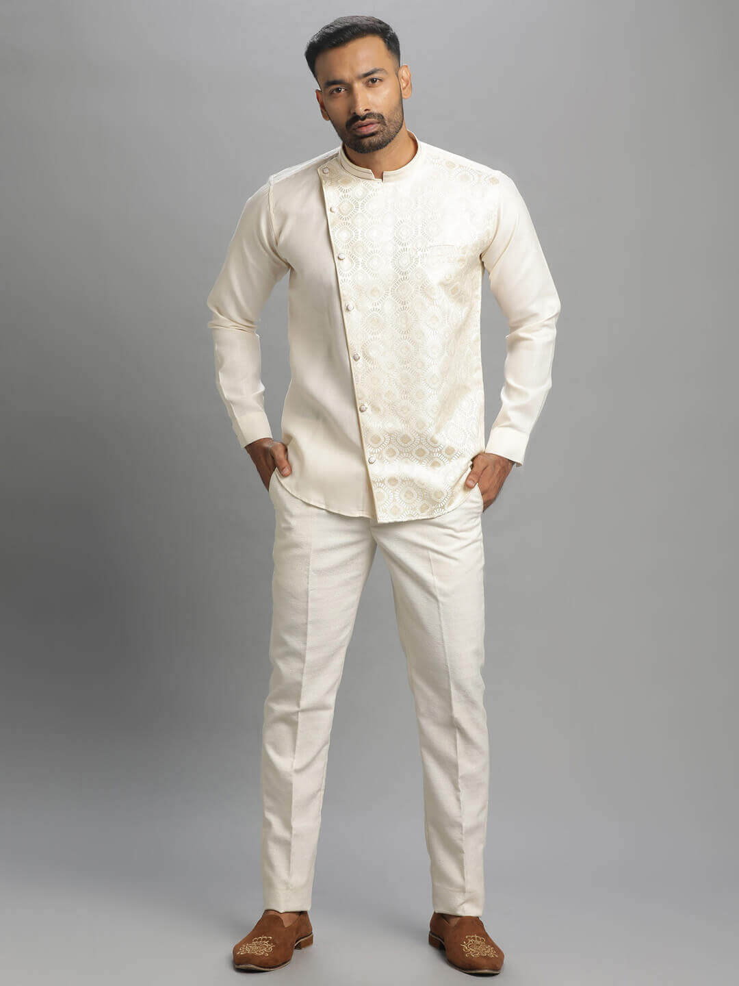 Candidmen: Rent / Buy - Light Grey Cross Style Shirt