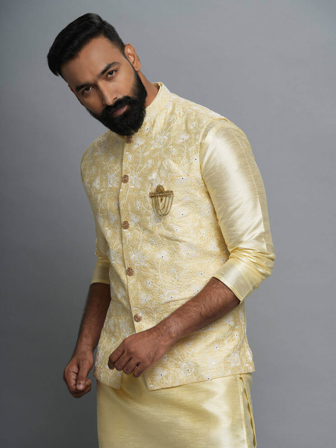 Rent Buy Light Yellow Kurta Pyjama Bandi Set Home Trial Free 
