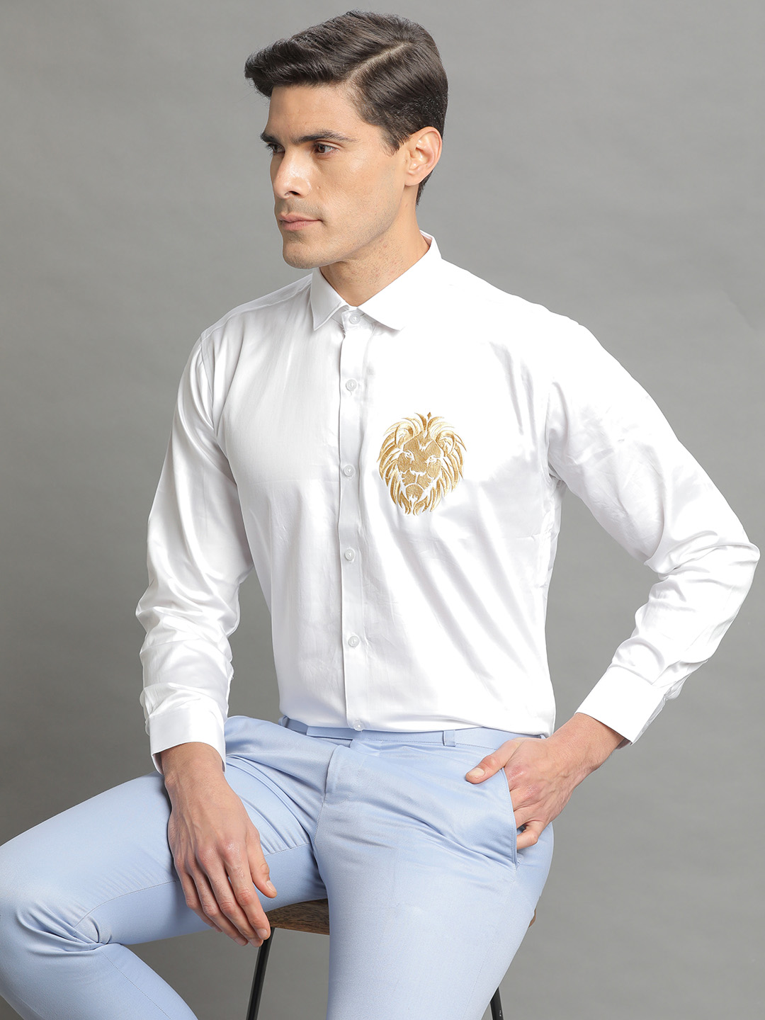 Lion Embroidered White Shirt