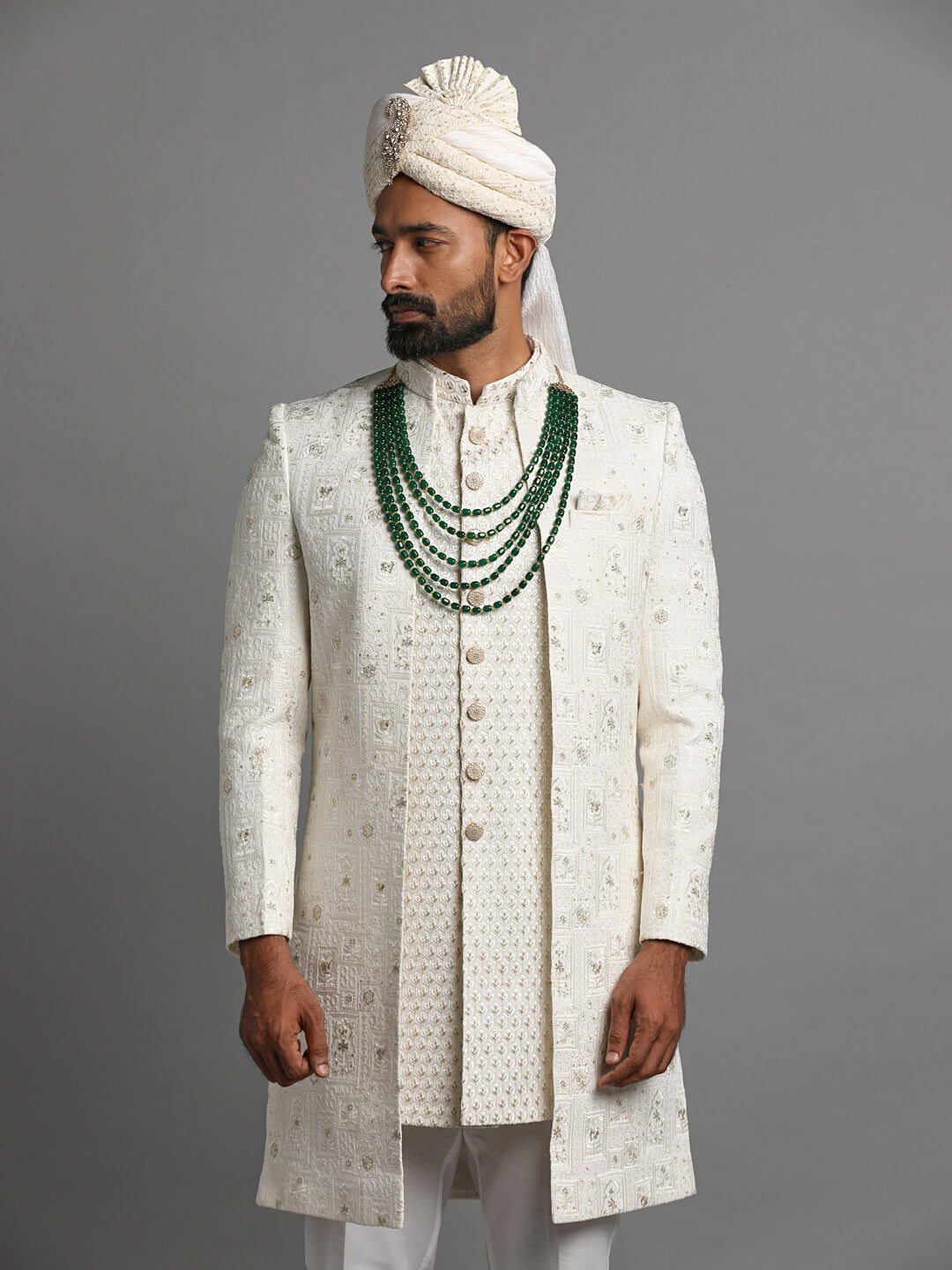 Lucknawi Work Open Jacket Sherwani