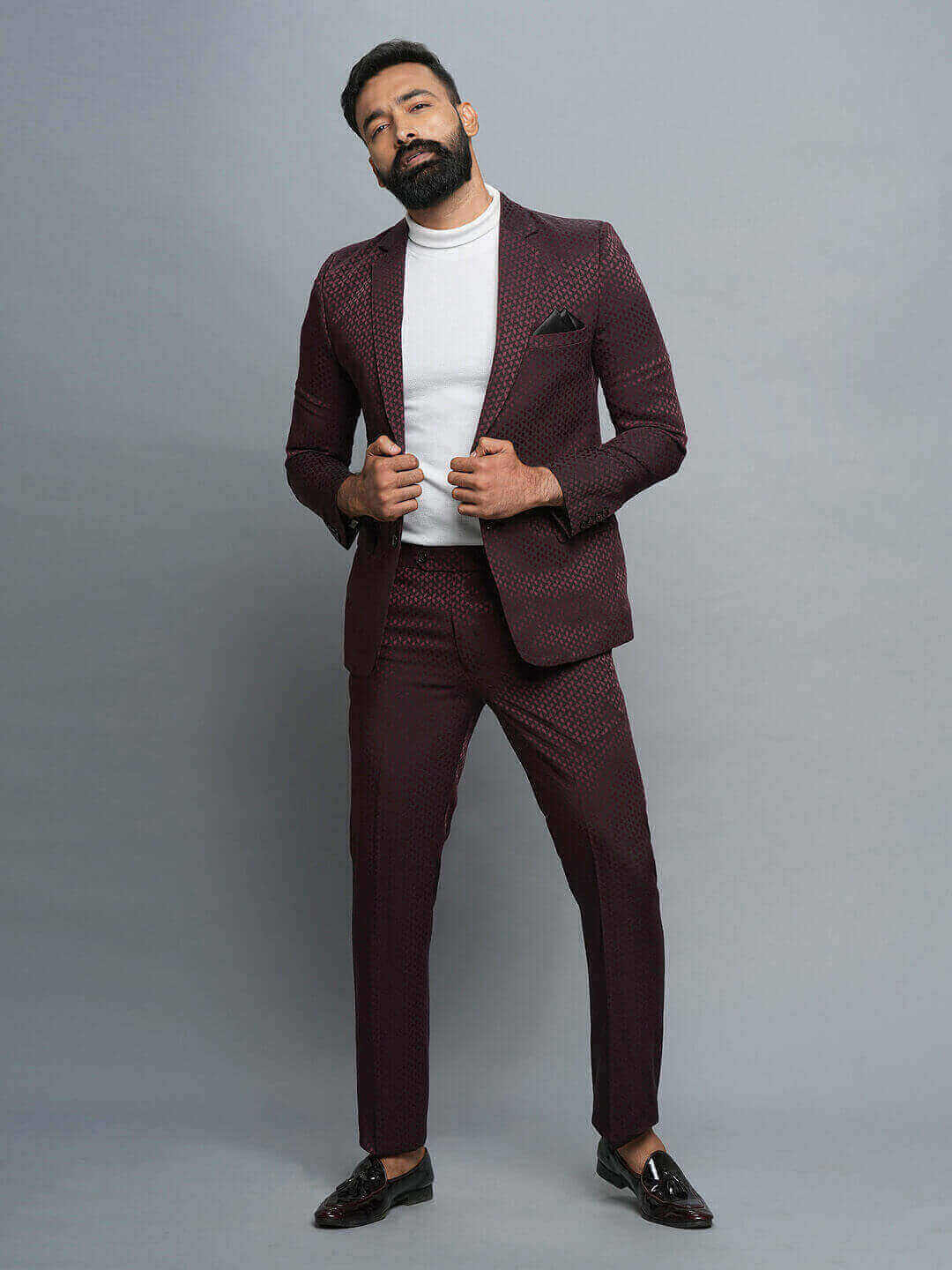 Rent/Buy Maroon Diamond Print Suit | Home Trial | Free Delivery | CandidMen