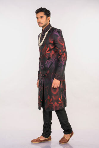 displaying image of FLAMBOYANT BLACK SHERWANI