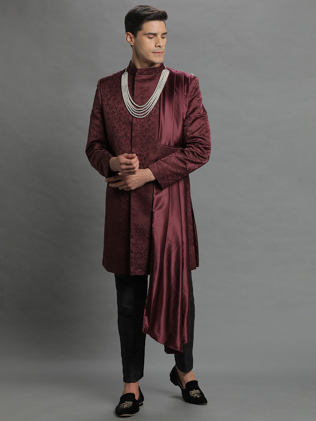 Maroon Indo With Attached Dupatta
