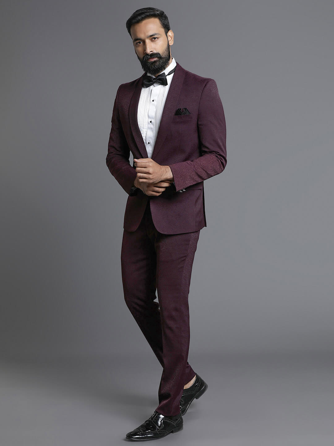 maroon jacquard embossed 2piece suit medium 3