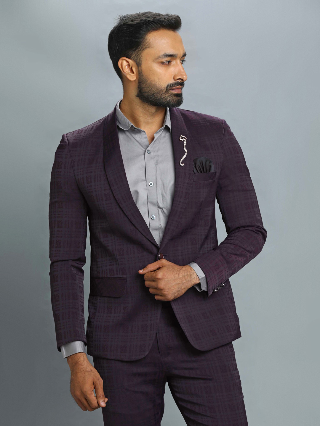 Candidmen: Rent / Buy - Maroon Print Subtle Checks 2 Piece Suit