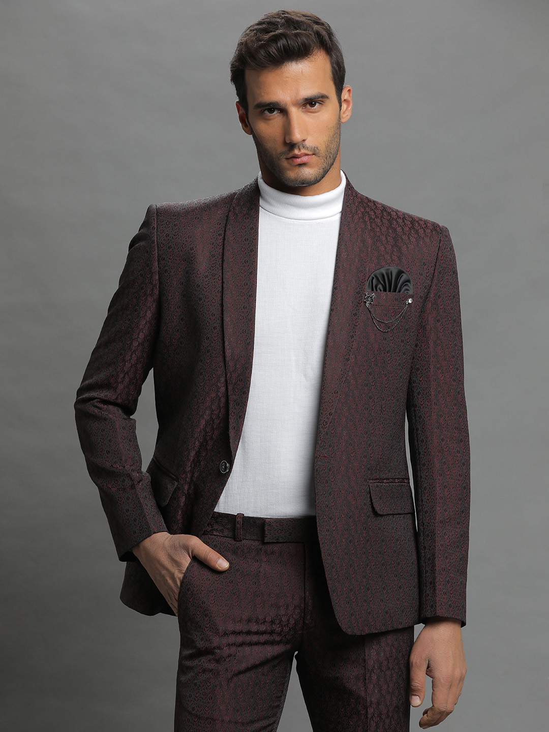 Maroon Rose Embroidered Suit
