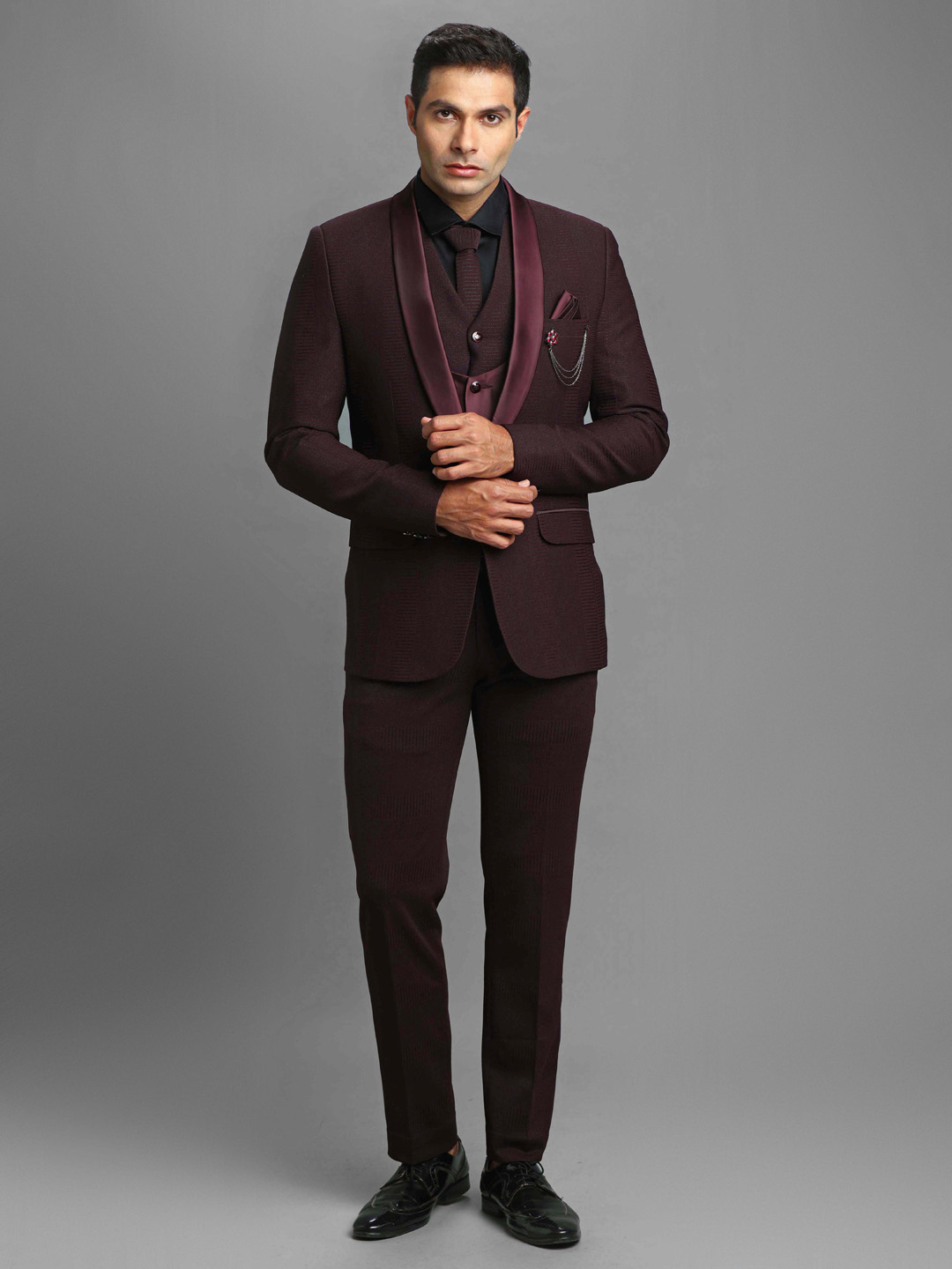 maroon-shiny-textured-print-3-piece-suit