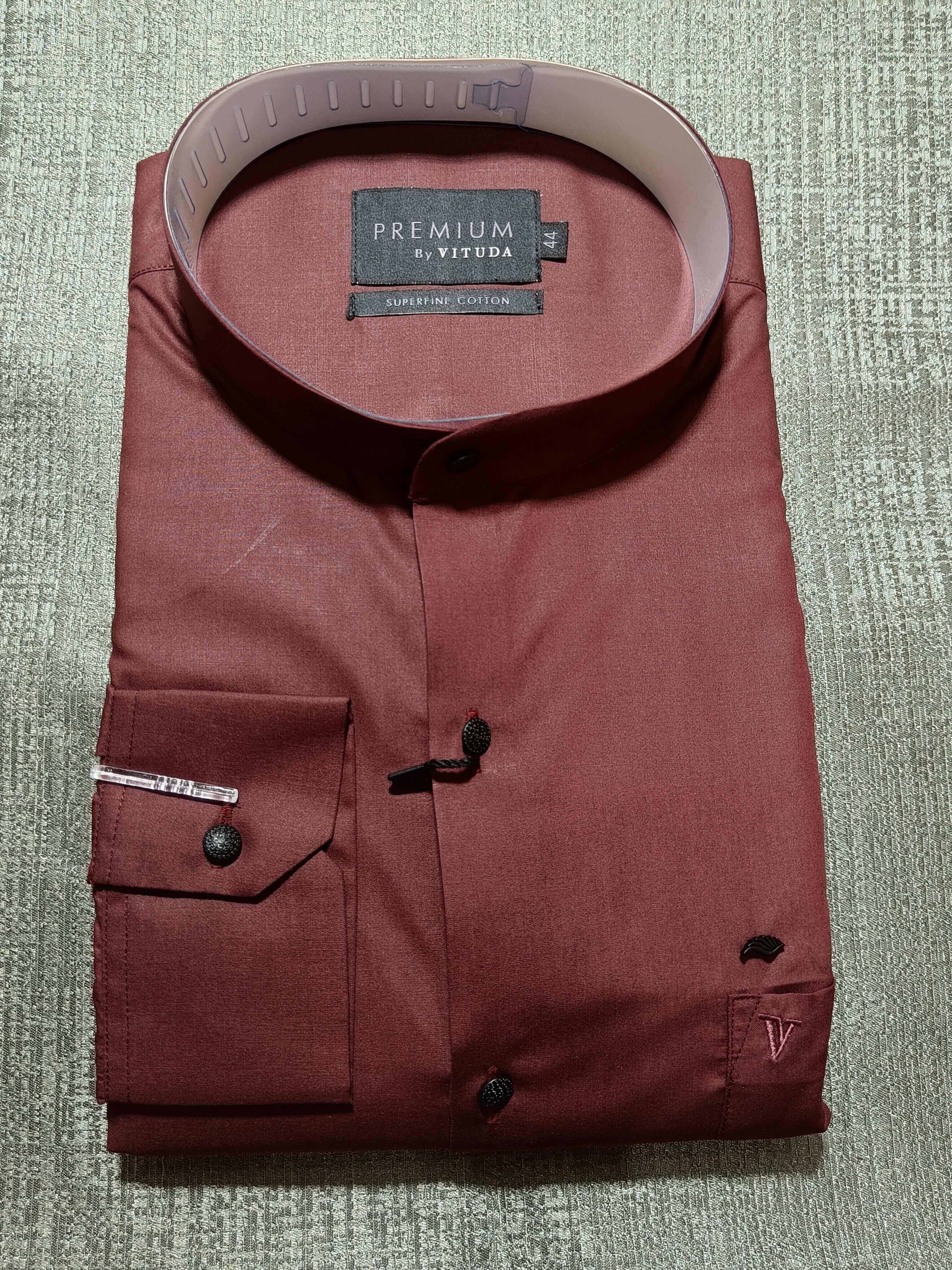 displaying image of Maroon Solid Chinese Collar Shirt