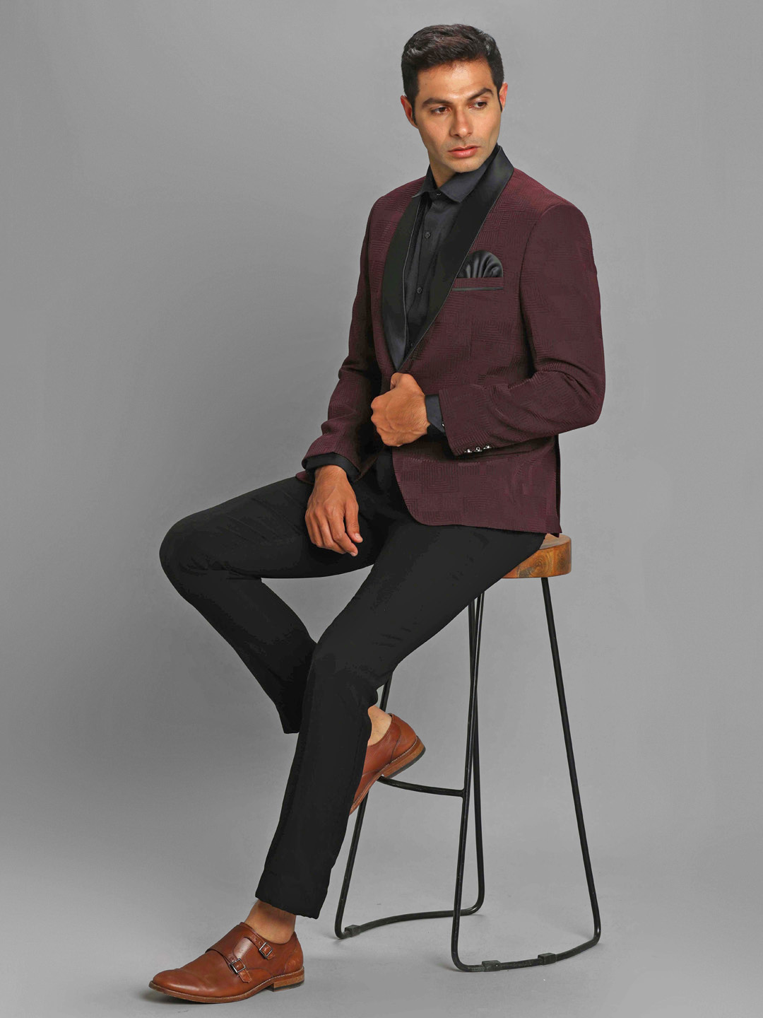 displaying image of Maroon Spiral Tuxedo Blazer