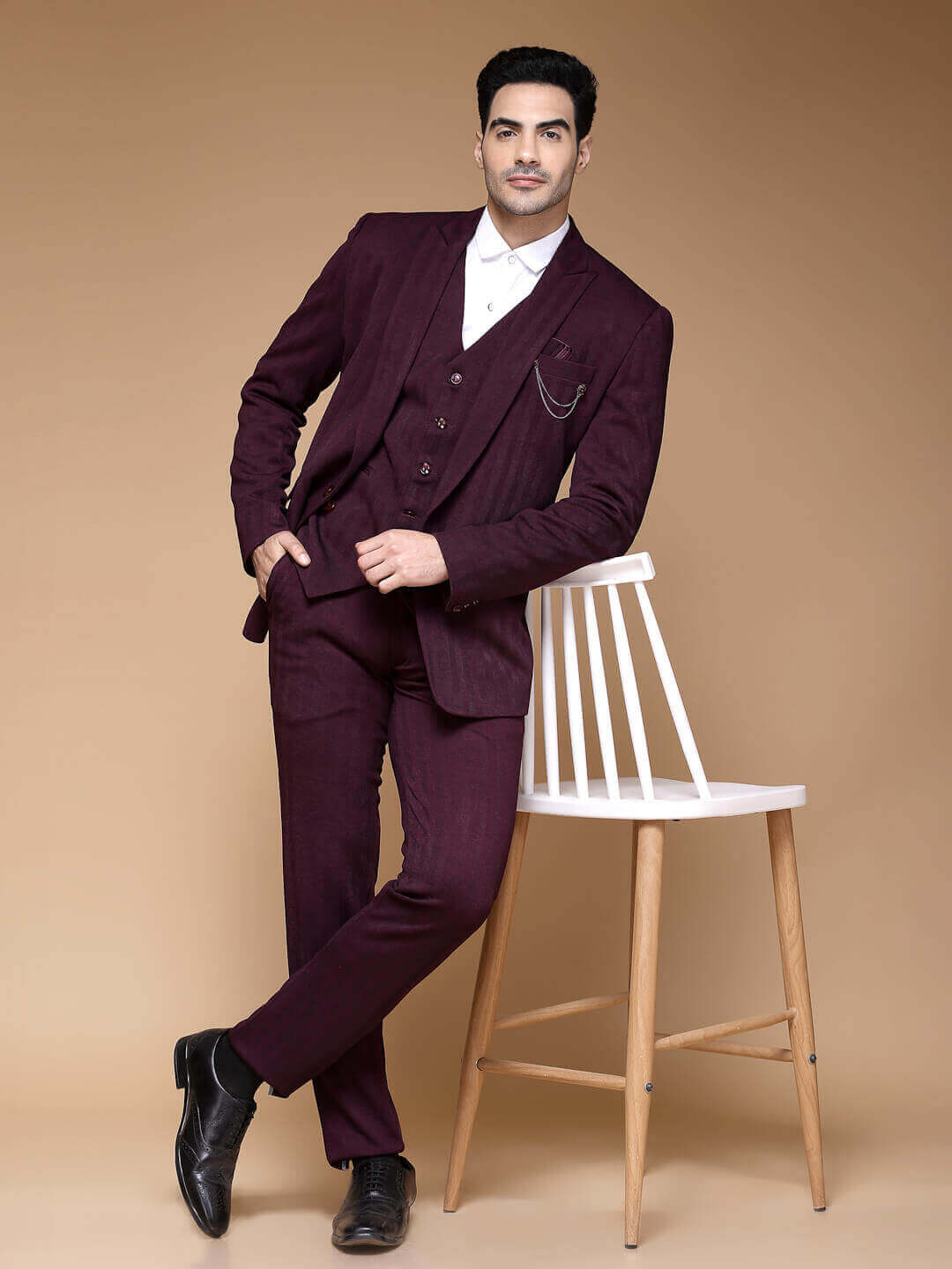 Maroon Stripes Vertical Suit