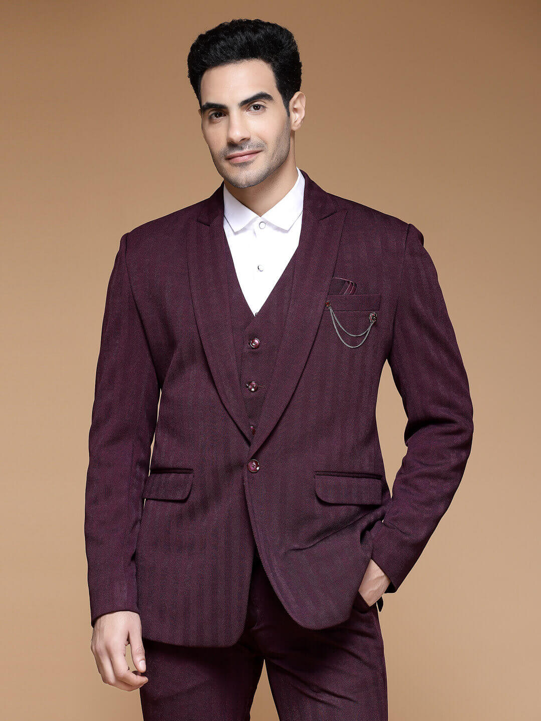 Maroon Stripes Vertical Suit