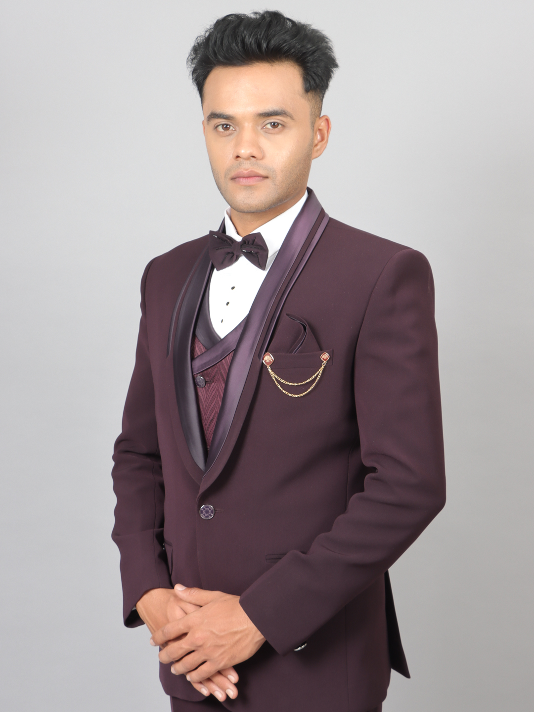 Maroon Waves Jacquard 3 Piece Suit