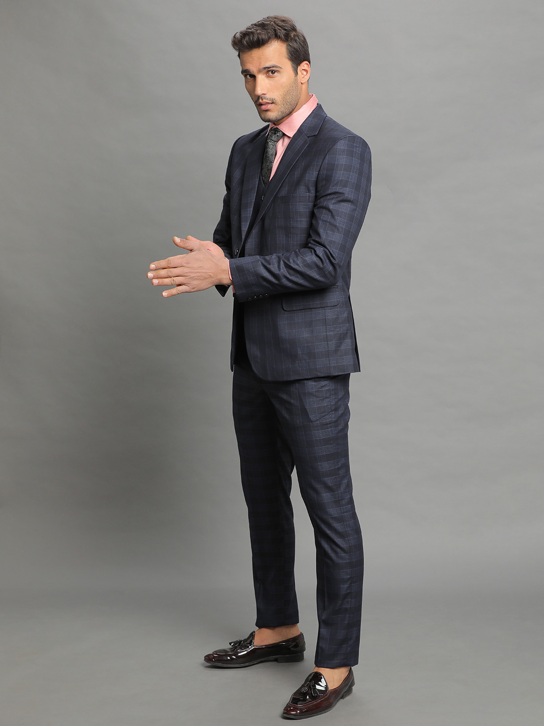 Matte Blue Checks 3 Piece Suit