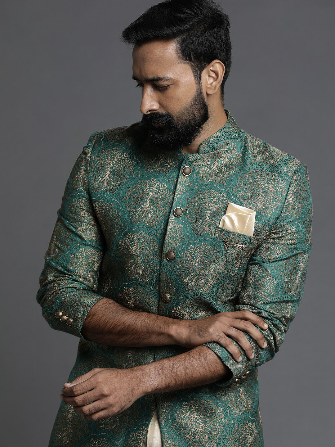 Mehendi Green Embroidered Sherwani