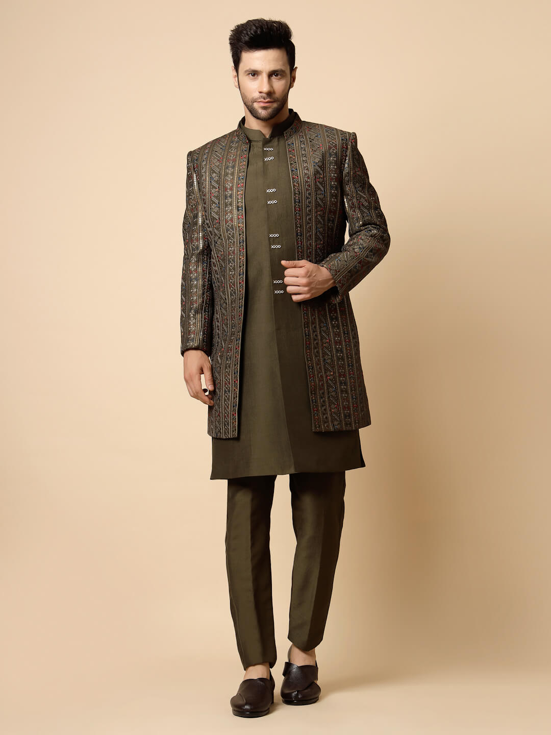 Mehendi Green OverJacket Sherwani