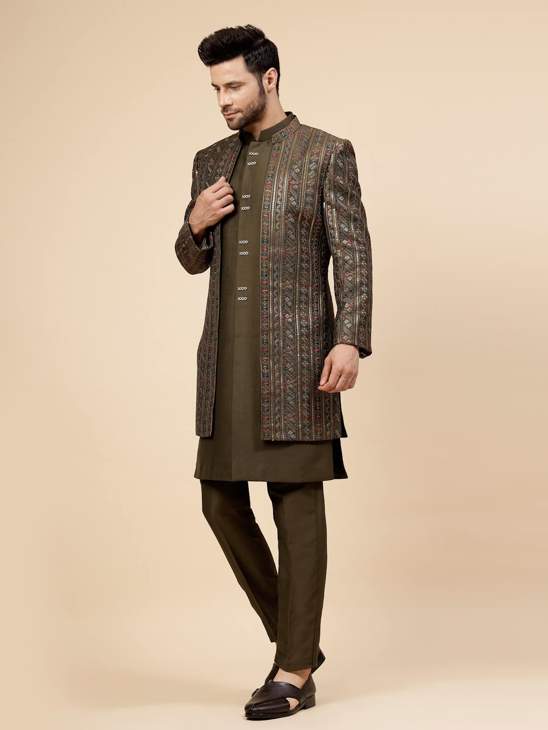 Mehendi Green OverJacket Sherwani