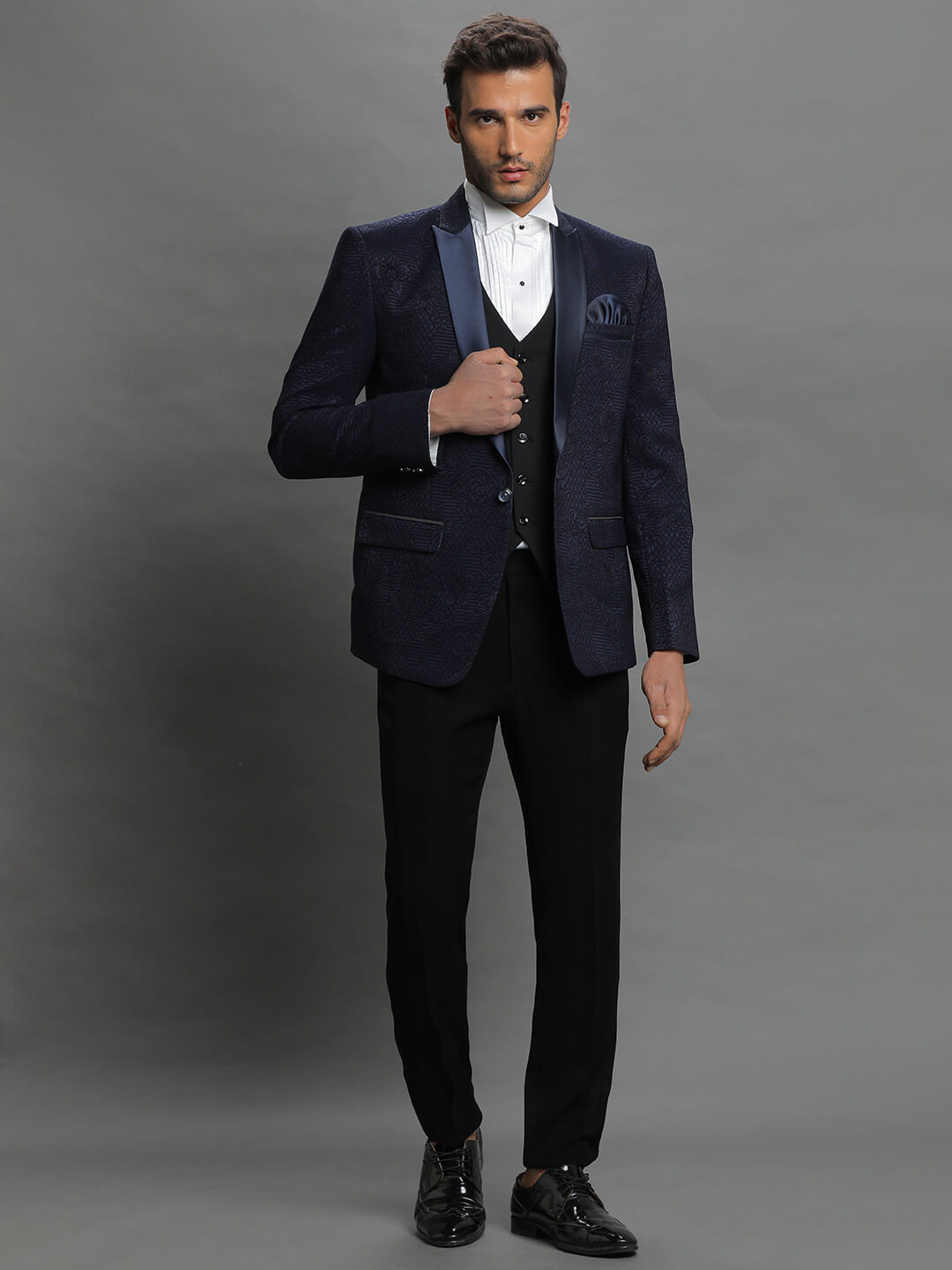 displaying image of Navy Blue Embroidered 3 Piece Suit