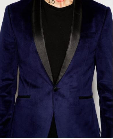 Navy Blue Velvet Tuxedo Blazer