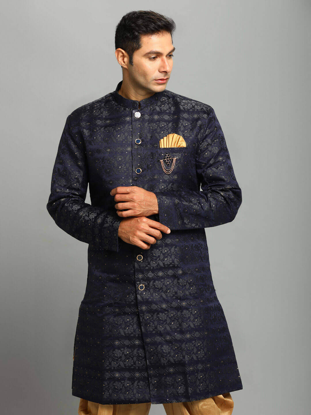 displaying image of Navyblue Horizontal Floral IndoWestern