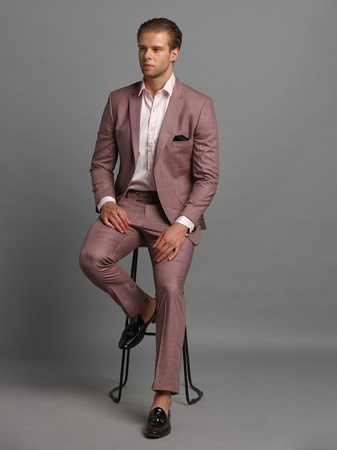 Onion Pink Checks 2 Piece Suit