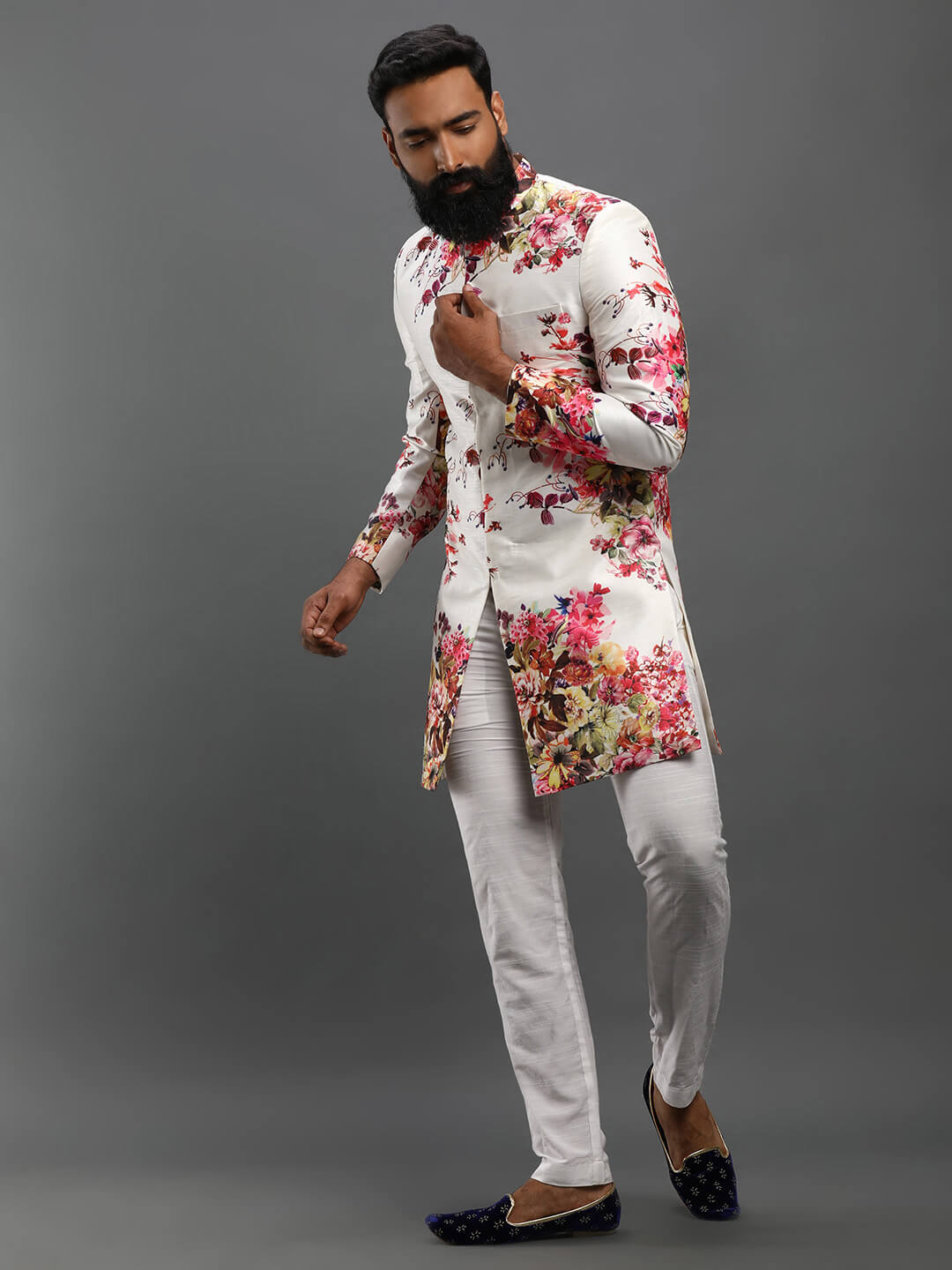 Peach Floral IndoWestern