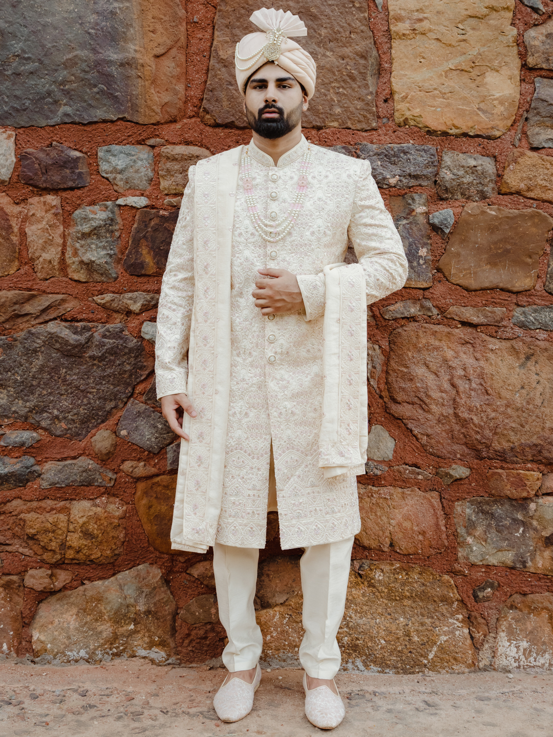 Peach HoneyComb Embroidered Pink Hint Sherwani