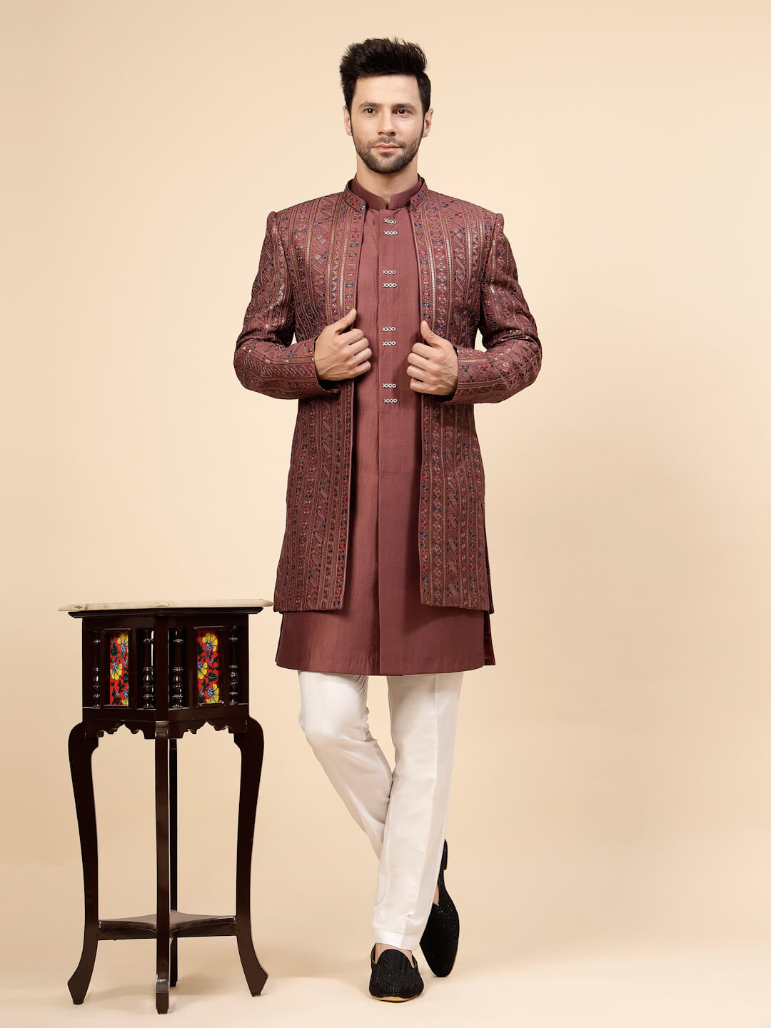 Peach Sangeet OverJacket Sherwani