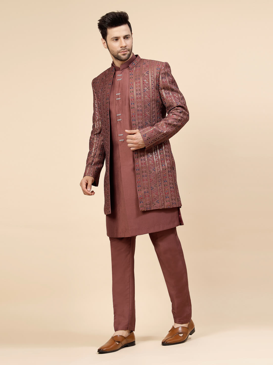 Peach Sangeet OverJacket Sherwani