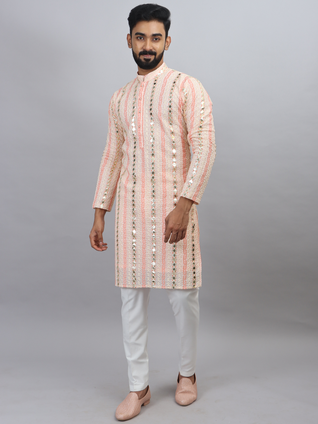Peach Silver Line Kurta Set