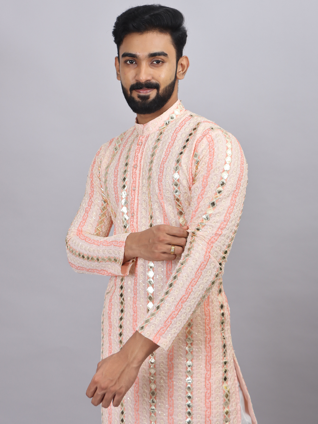 Peach Silver Line Kurta Set