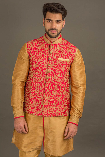 Rent/Buy Pink Embroidered 3 Piece Sherwani | Home Trial | Free Delivery ...