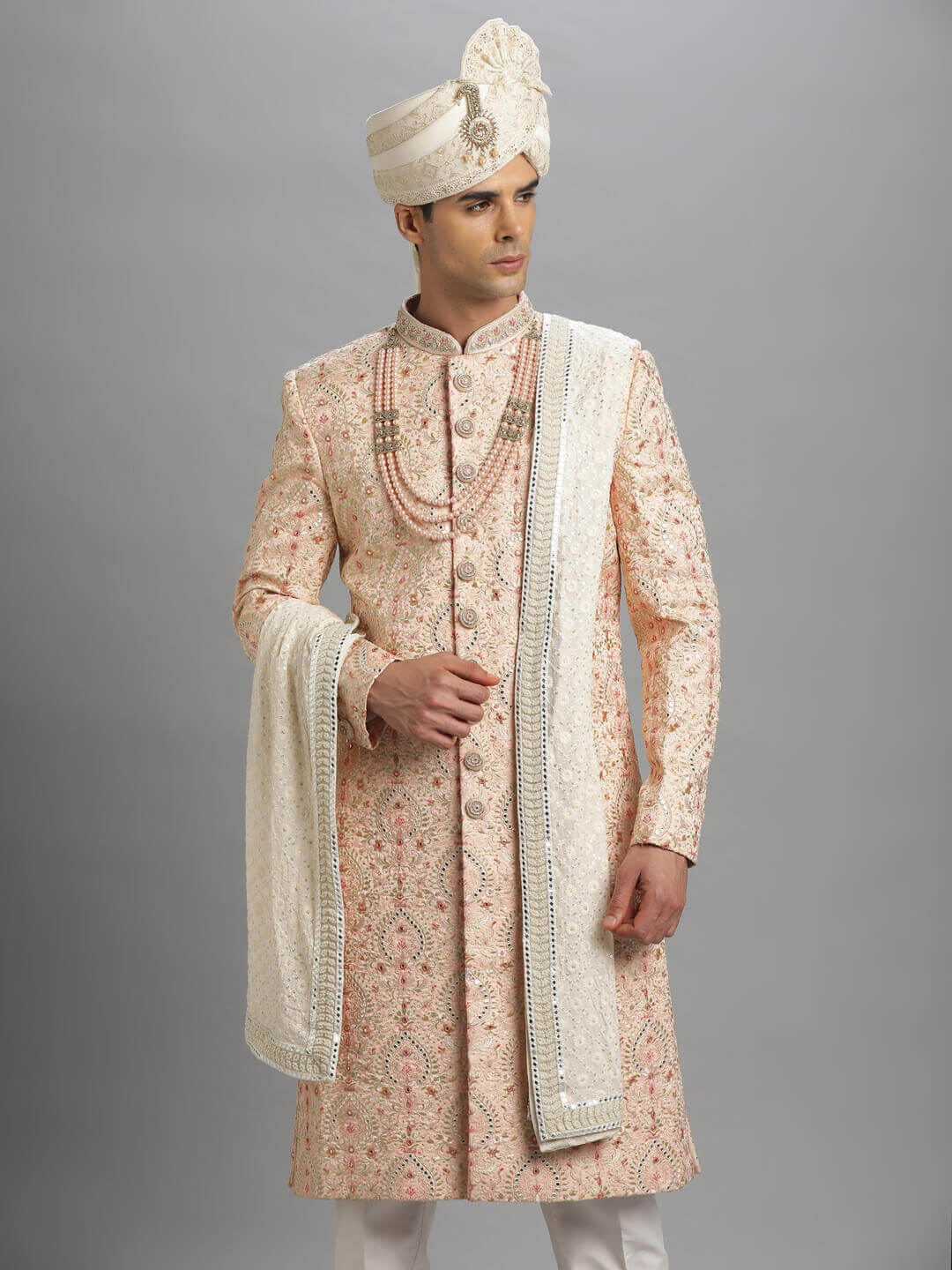 displaying image of Pink Embroidered Work Sherwani Mirror