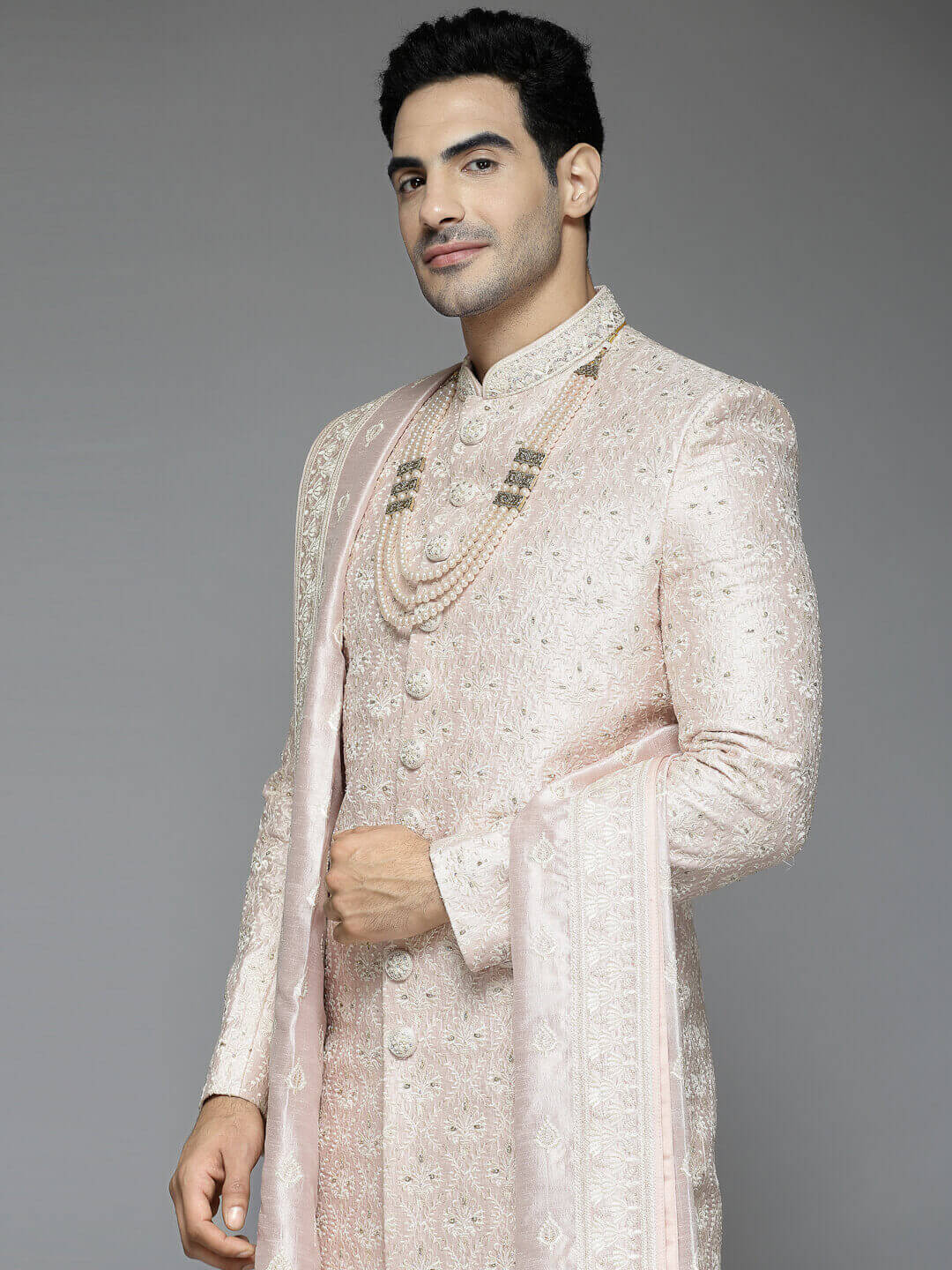 Pink Gold Diamond Booti Embroidered Sherwani