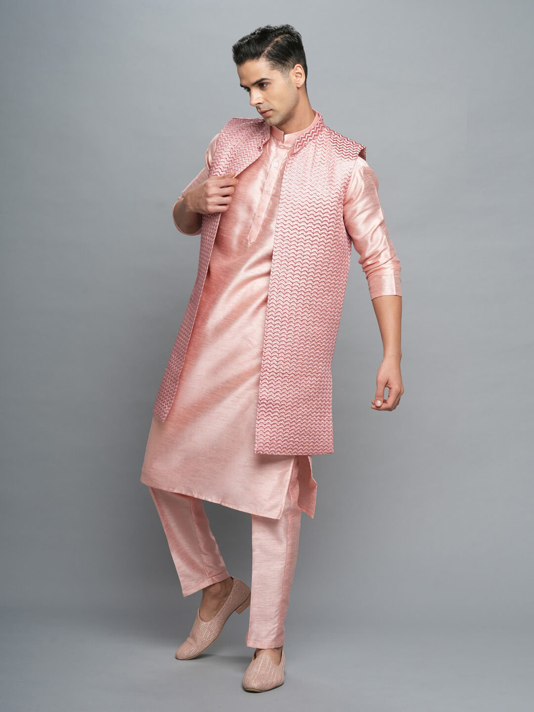 Pink Modern Kurta Pyjama Bandi Set